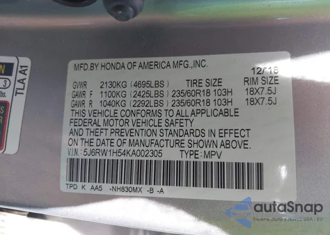 2019 Honda Cr-V Ex from USA, damaged, VIN 5J6RW1H54KA002305